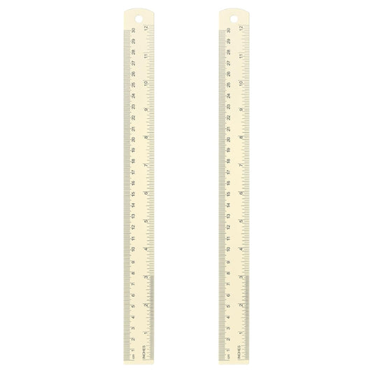 HARFINGTON 2pcs Metal Straight Ruler 30cm Metric SAE Aluminum Alloy Measuring Rulers Scale Tool with Hole for Measure Study Reading Classroom Office, White