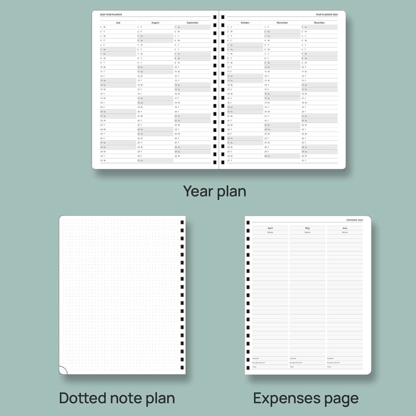 POPRUN Academic Planner 2025-2026 (July 2025-June 2026), Daily Weekly and Monthly Appointment Book (Wirebound Hard Cover - 10'' x 8'') with Hourly Time Slots, Tabs, 100 GSM - Pacific Green