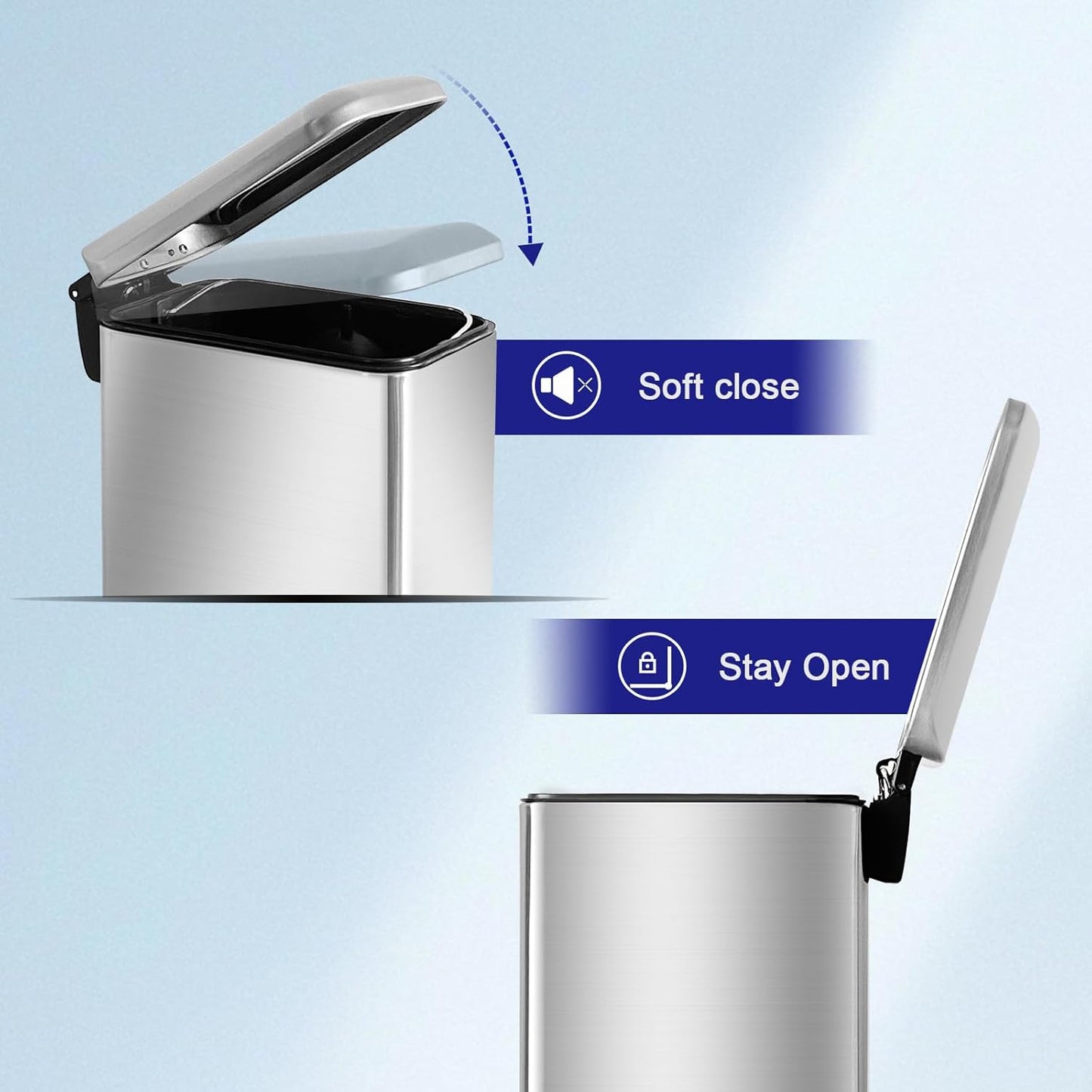 Bathroom Trash Can with Lid，5L/1.3 Gallon Trash Can with Removable Liner Bucket, Small Garbage can for Bathroom,Bedroom,Home Office,Silver