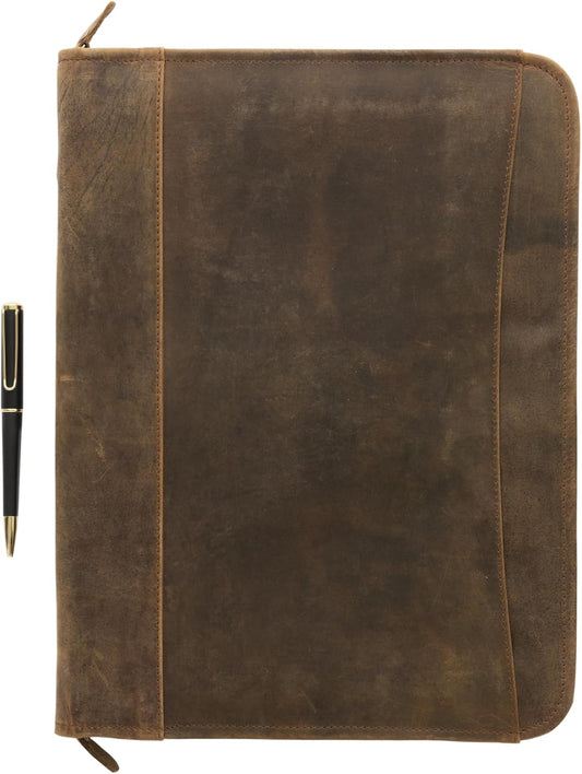 Leather Padfolio with Zipper – Business Portfolio for Men and Women, Legal Pad Portfolio, Leather Folder, Professional Padfolio for Meetings and Interviews