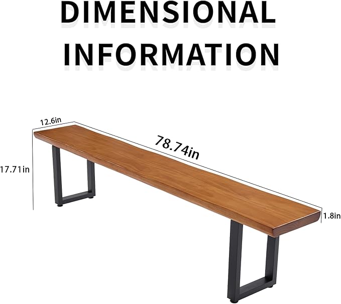 "Durable Solid Wood Top Bench with Sturdy Metal Legs – Versatile Dining & Office Seating - Multi-Size Options Ideal for Living Room, Dining Room, and Home Office" (dark yellowbench, 78.74in)
