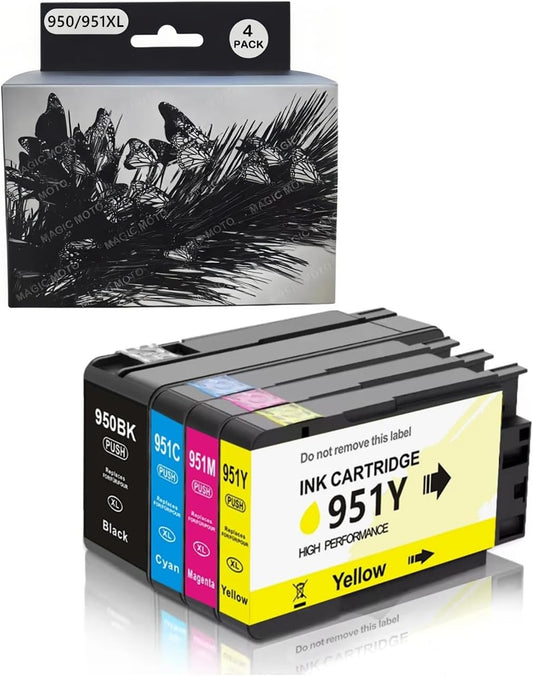4 Pack 950XL 951XL Ink Cartridges Combo Pack Replacement for HP 950 951 Ink Cartridges for HP OfficeJet Pro 8100 8110 8600 8610 8615 8616 8620 8625 8630 8640 8660 251DW 276DW 271DW, (BK, C, M, Y)