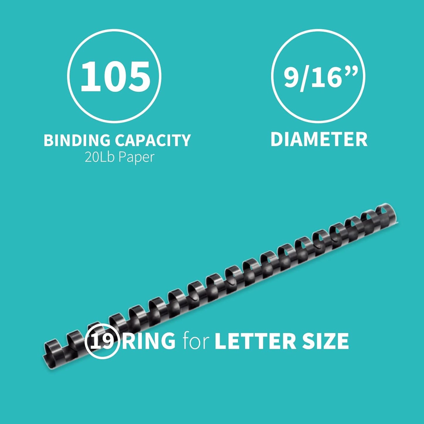 Binditek 100 Pack Plastic Binding Comb Spines, 9/16 Inch Diameter, 105 Sheet Capacity, for Letter Size, Black, for Students and Coworkers