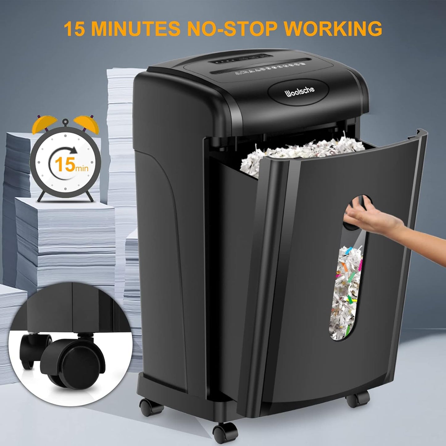 Woolsche Paper Shredder, 18-Sheet Cross Cut with 7.93Gallon Pull Out Bin, P-4 Security Level, Shred Paper and Credit Card and CD, Durable&Fast with Auto Jam Proof System Shredder for Office