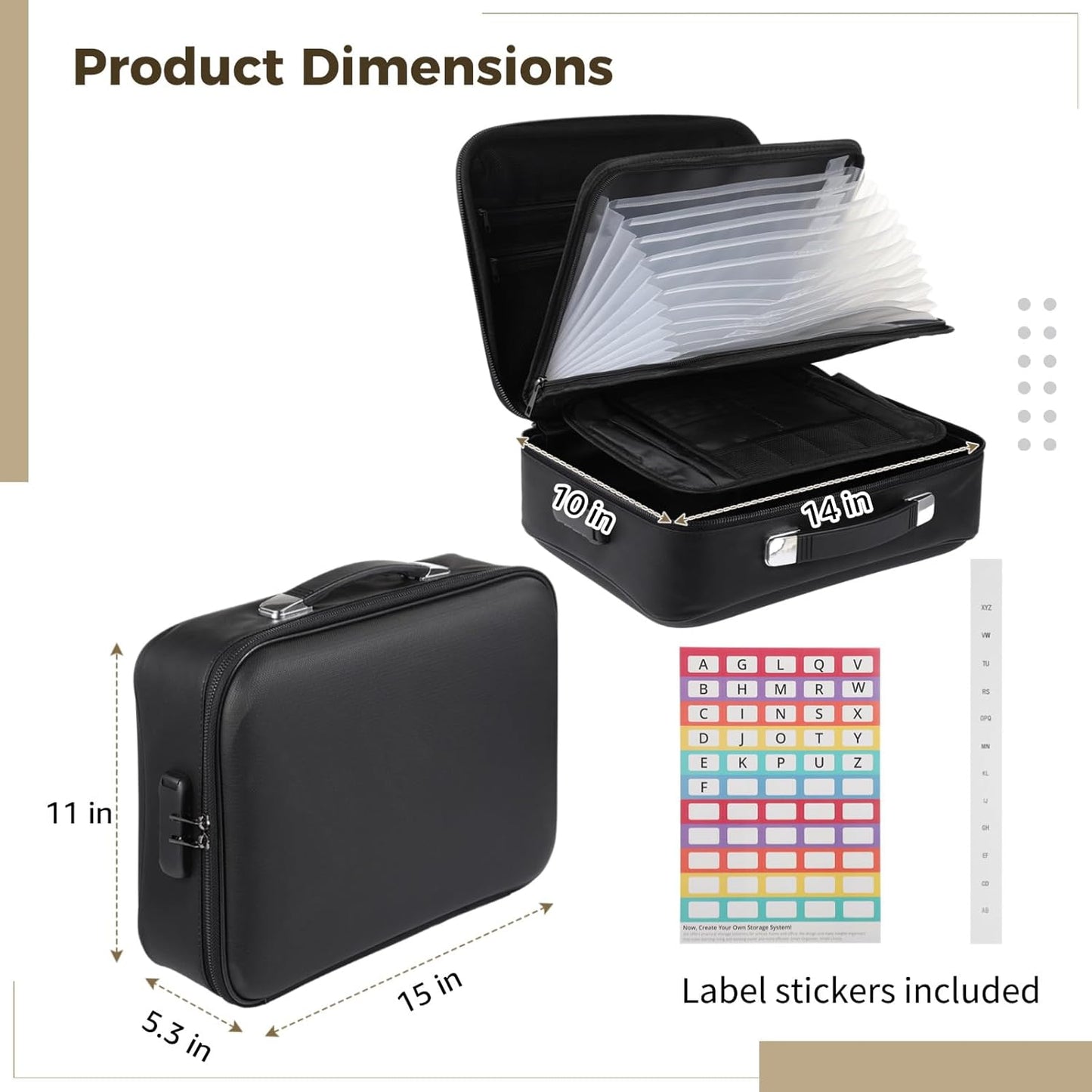 Fireproof Document Box with Lock, Hard Shell Fireproof Safe Case, File Organizer with Expandable Filing Compartments, Portable & Waterproof Storage Box for Home Travel