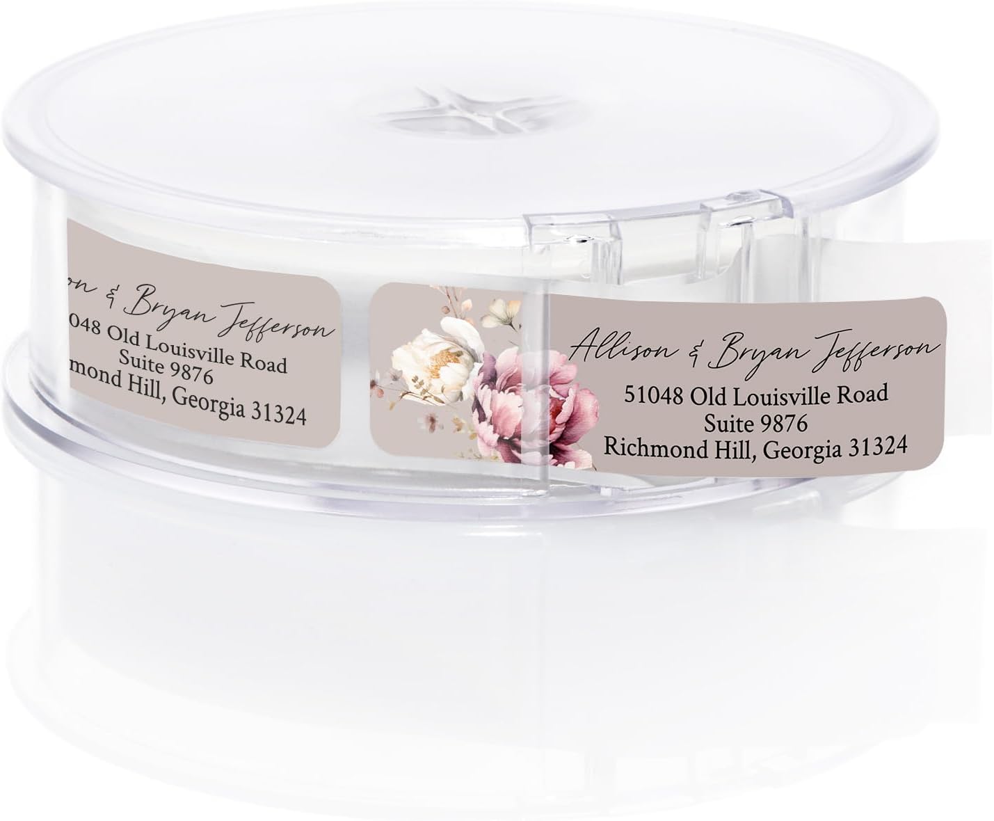 Taupe Watercolor Floral Rolled Address Labels / 500 Personalized Return Address Labels/Designer Address Stickers in Elegant Plastic Dispenser