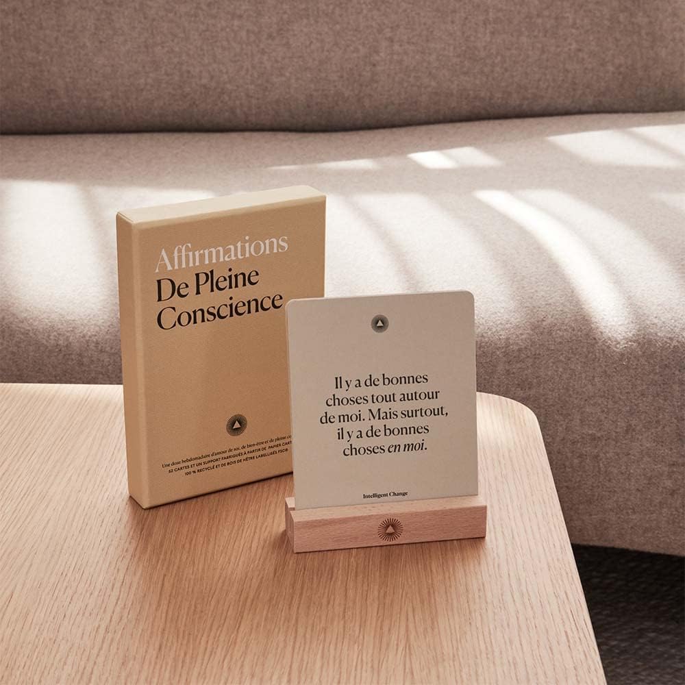 Intelligent Change French Mindful Affirmation Cards, Daily Words of Encouragement Cards, Self Affirmation Inspirational Gifts, Self Care Box of Positive Affirmations, Display Stand, Deck of 52