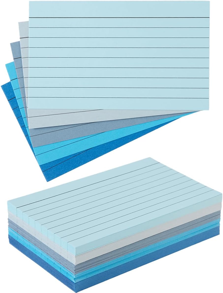 100 Sheets 3x5 Colored Ruled Note Cards Index Cards, 250 GSM Heavy Flashcards, 5 Blue