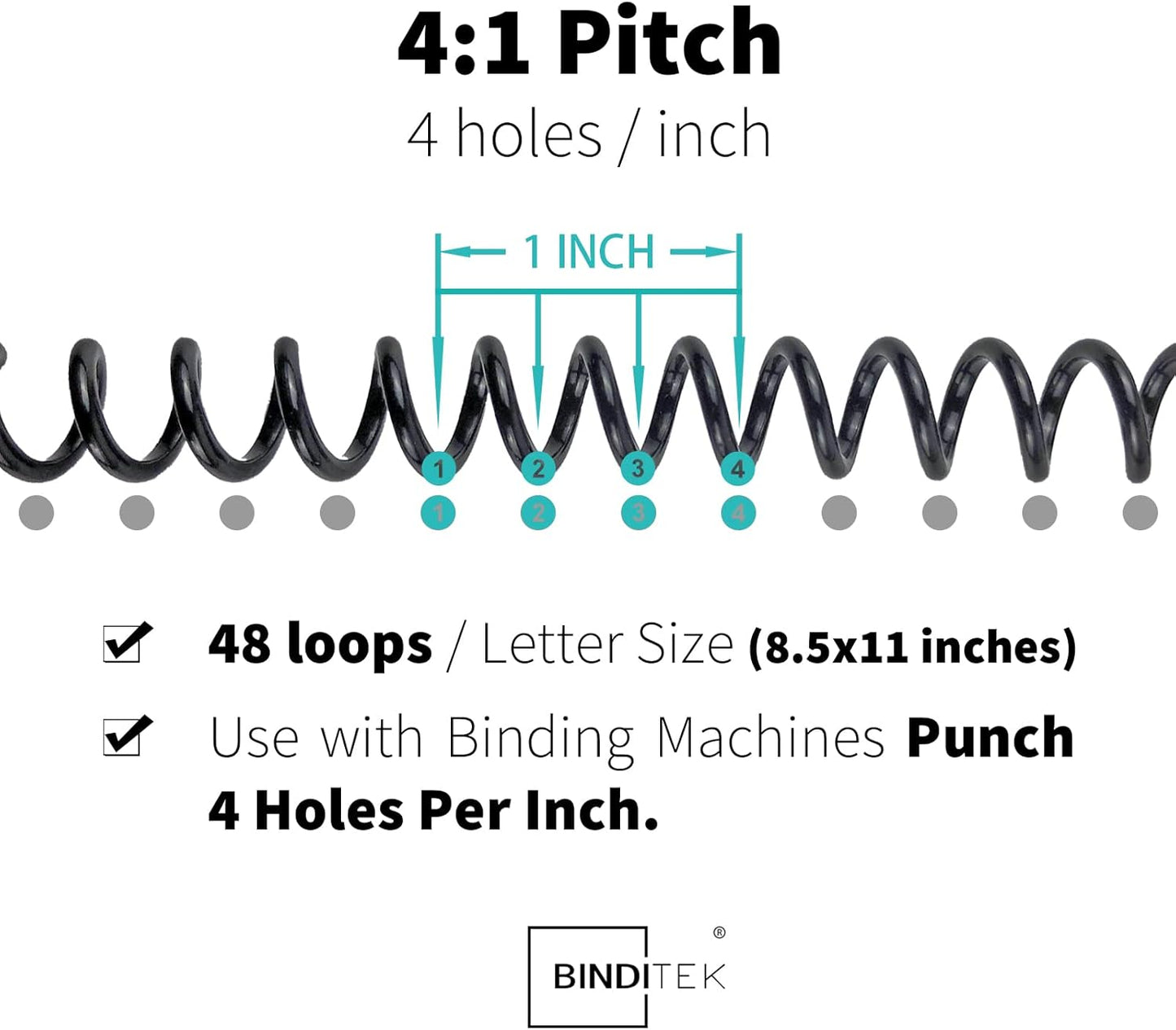 Binditek 100 Pack Plastic Spiral Binding Coils, 8mm(5/16"), 40 Sheet Capacity, 4:1 Pitch, Black, 48Loops, for Letter Size, for Students and Coworkers