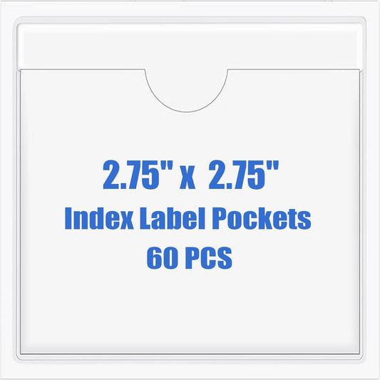 Origin-Joy 60 PCS Self Adhesive Index Card Pockets with Top Open, Clear Plastic Label Holder for Cards of Note, Library and Business, Adhesive Label Pockets & Card Holder (2.75 x 2.75 inch)