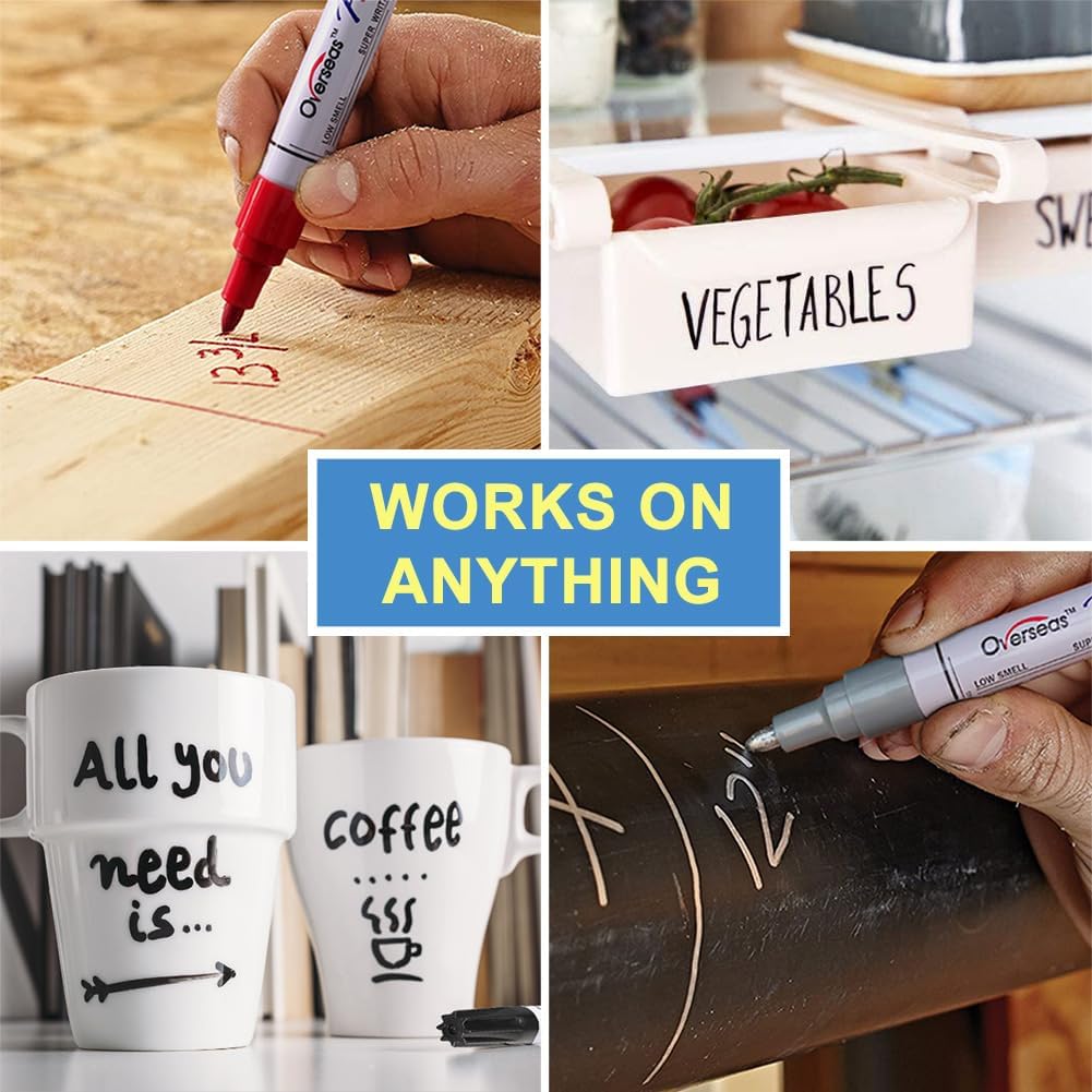 Overseas Permanent Paint Pens Red Markers - 2 Pack Single color Oil Based Paint Markers, Medium Tip, Quick Drying and Waterproof Marker Pen for Metal, Rock Painting, Wood, Plastic, Canvas, Mugs