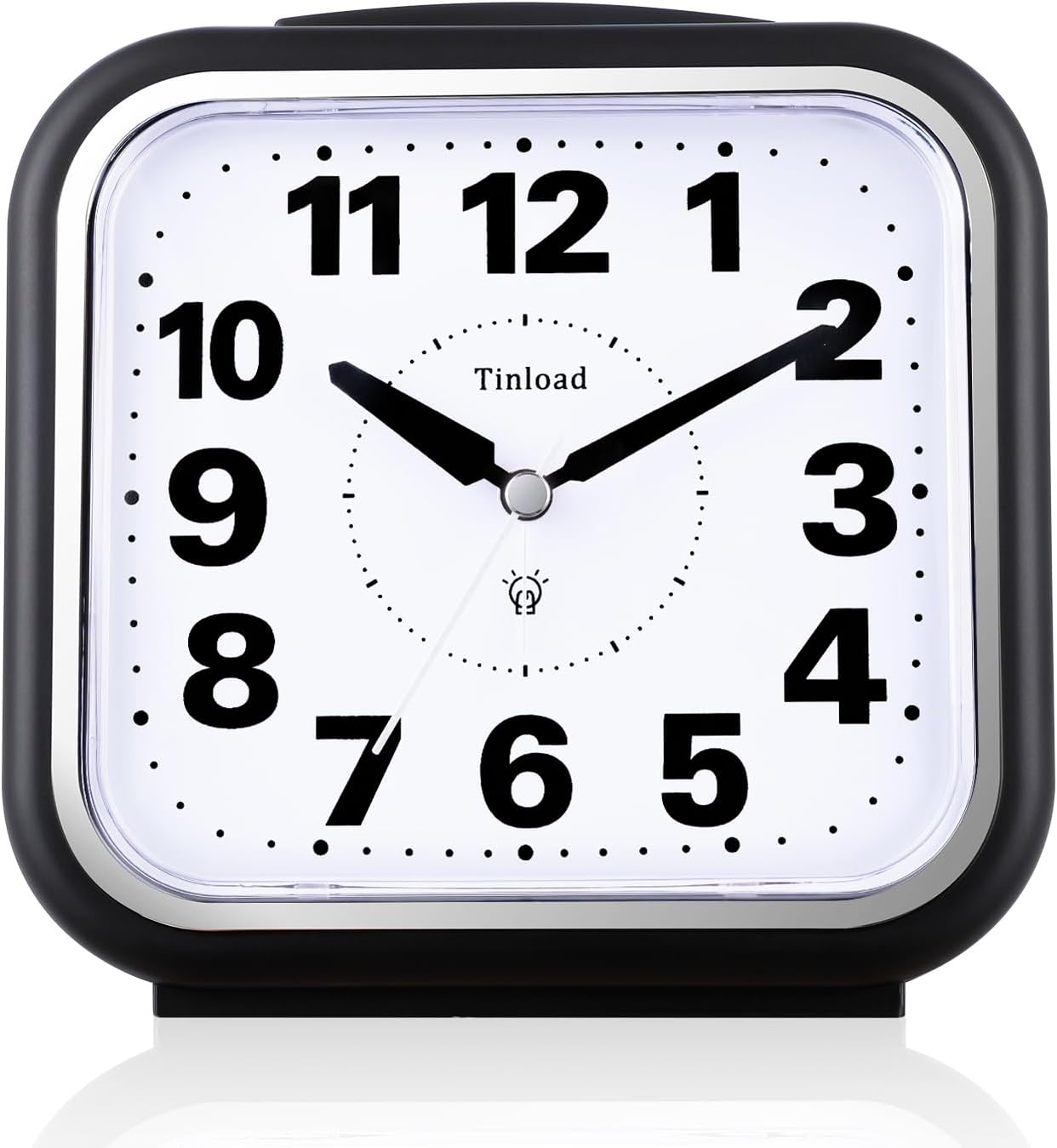 5.5" Large No Ticking Analog Alarm Clock,Silent Readable for Seniors,Easy to Set,Gradual Rise Alarm,Big Numbers,Gentle Wake,Snooze, Lighted on Demand,Battery Operated,Black