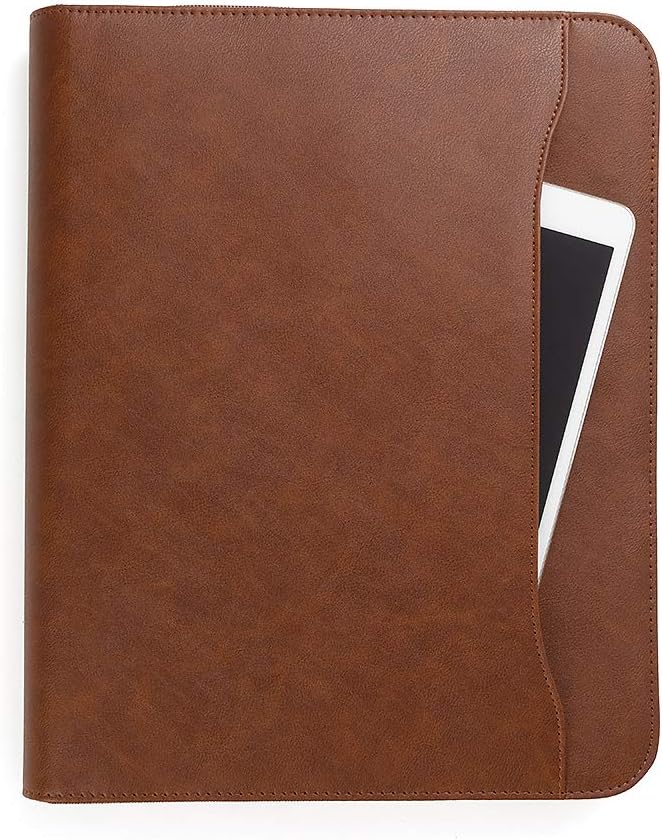 Portfolio Organizer - 3 Ring Binder with Notepad - 1.5 Inch Rings - Zippered Storage Pockets for Papers, Travel Documents, Presentation Folder, Cards, Passport, Tickets - Brown