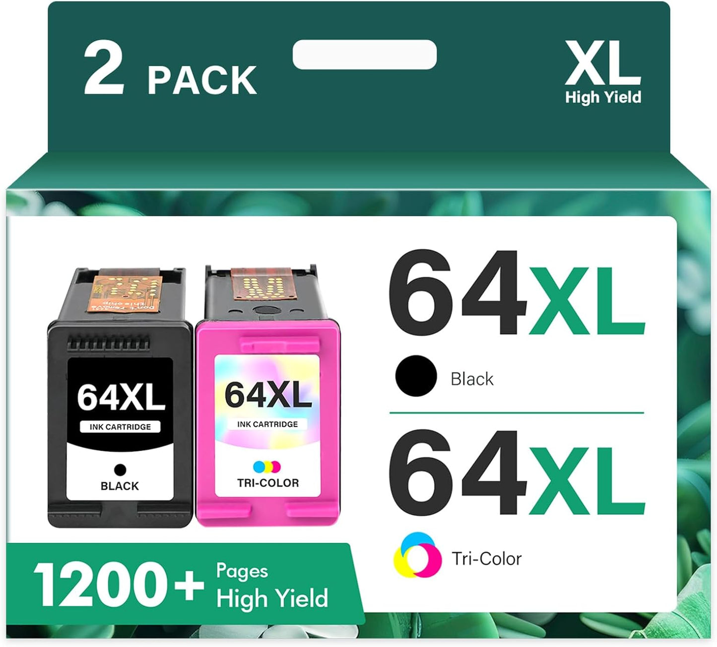 64XL 64 Black and Color Ink Cartridge Combo Pack XL Remanufactured Replacement for HP Printers Envy Photo 7855 7155 Inspire 7900e Series 7255e 7200e 7955e 7858 7800 6255 Tango Ink Cartridges (2 Pack)