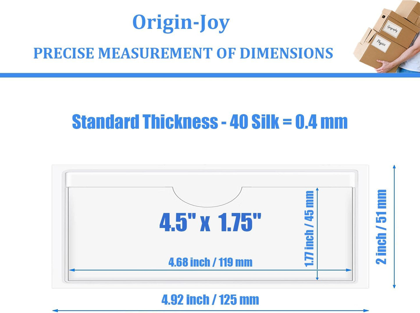 Origin-Joy 60 PCS Self Adhesive Index Card Pockets with Top Open, Clear Plastic Label Holder for Cards of Note, Library and Business, Adhesive Label Pockets & Card Holder (4.5 x 1.75 inch)