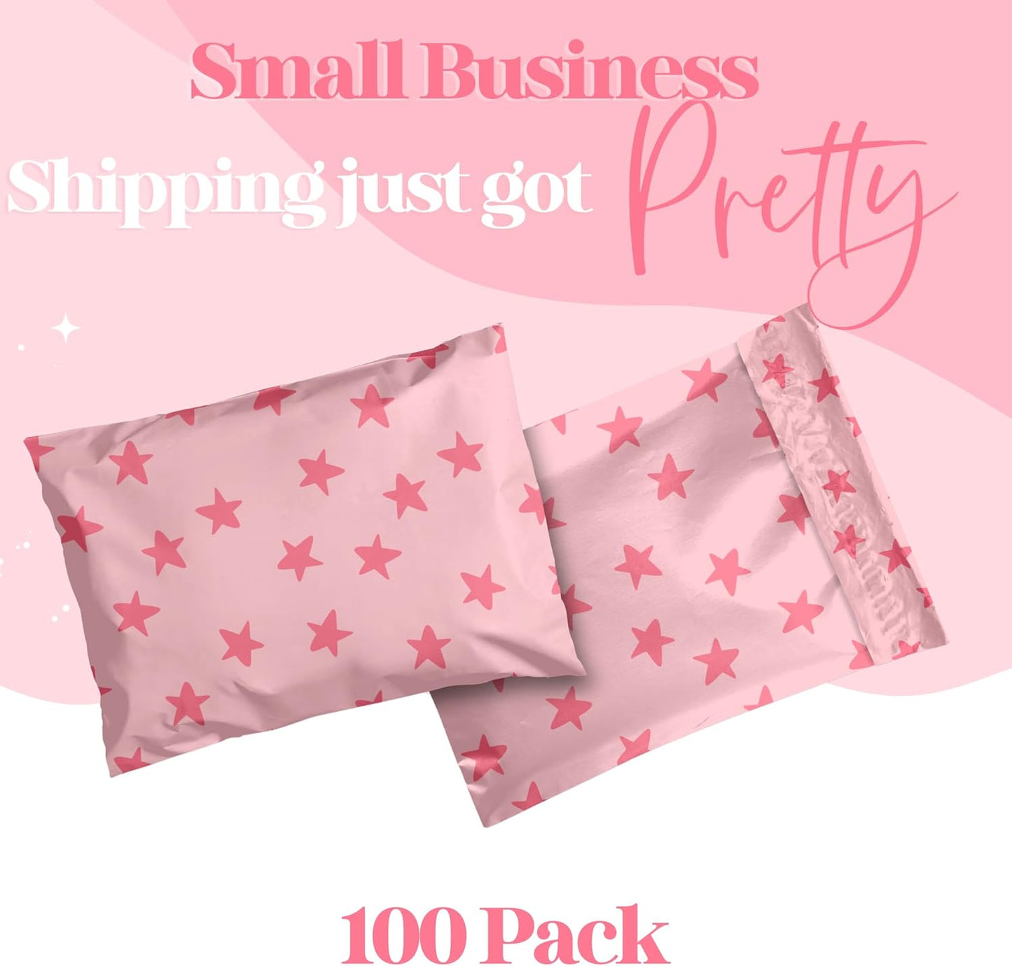 14.5x19 Designer Poly Mailer 100 Pack Heavy Duty Waterproof Self Seal Shipping Bags for Small Business Large Mailing Envelopes Bulk Tear Resistant Cute Packaging Seeing Stars Pink