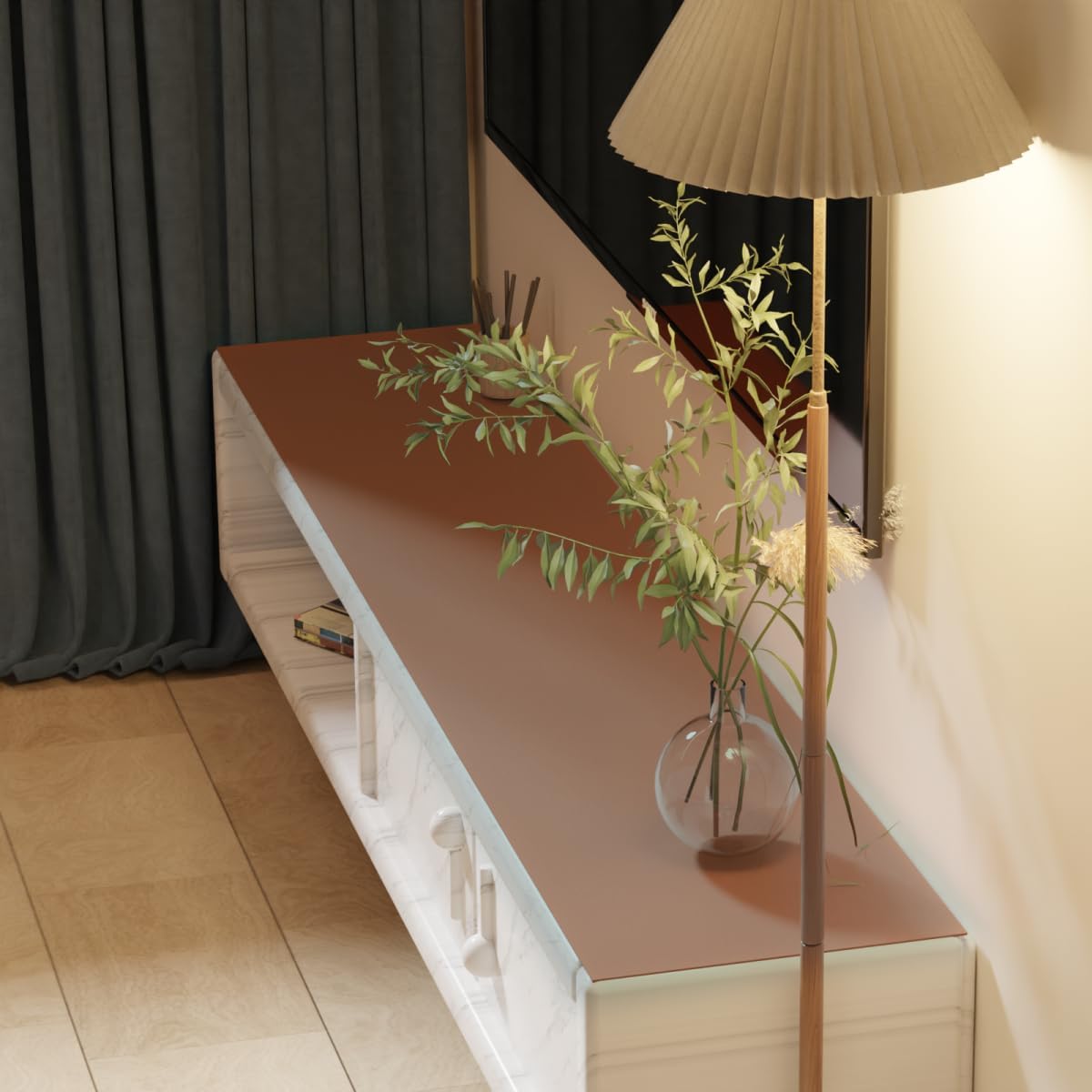 Leather Desk Mat,1.8mm Thick,12x42 Inch Desk Cover,Desk Protector Mat,Dresser Cover Top,Nail Table Mat,Dresser Cover,Quartz Countertop Protector,Table Sticker Cover(Brown+Gray,12×42)