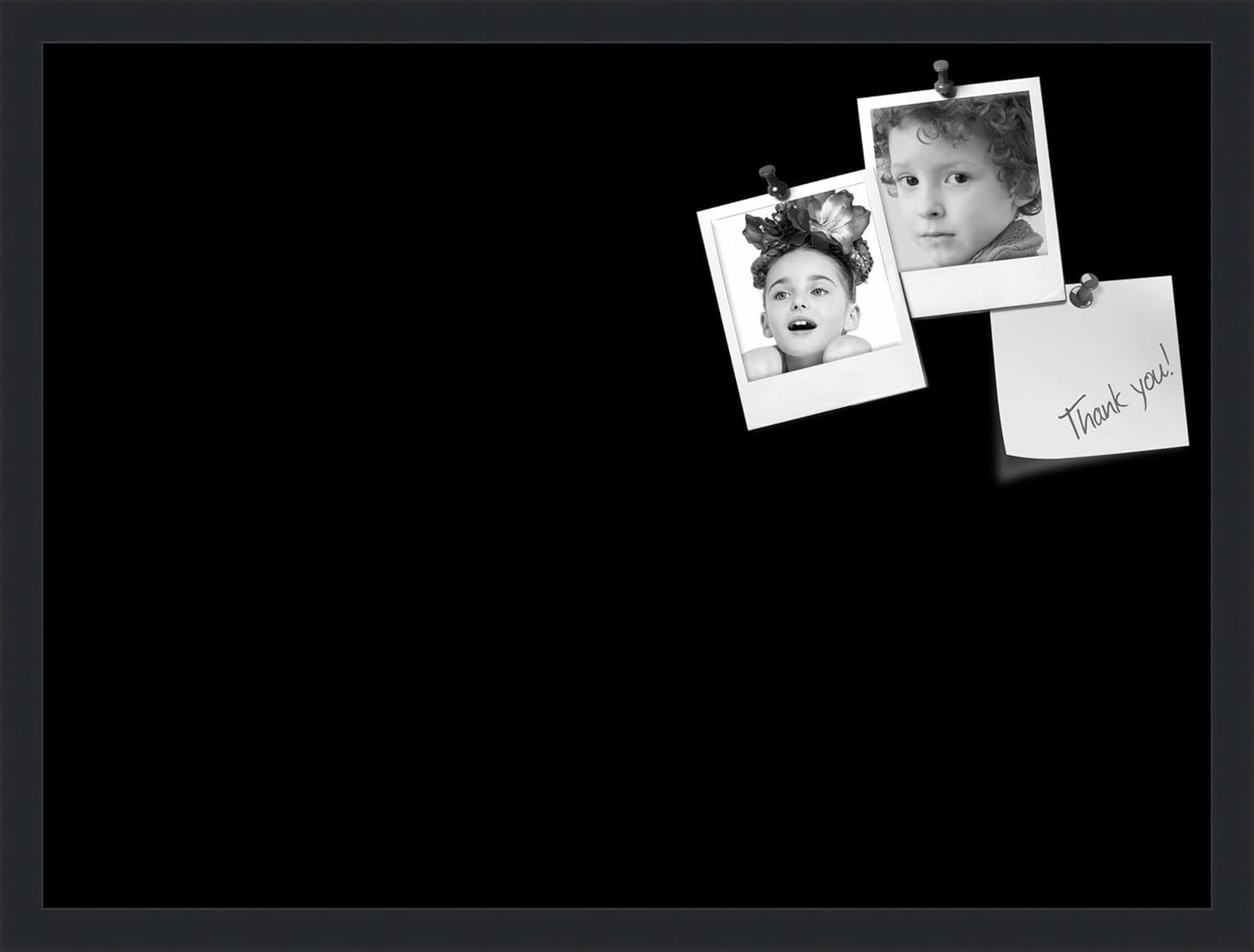 PinPix 27x20 Inch Cork Bulletin Board. This Decorative Framed Pin Board Comes with Solid Black Design and a Satin Black Frame. Ideal for Home Office Decor or Message Board (PinPix-622)