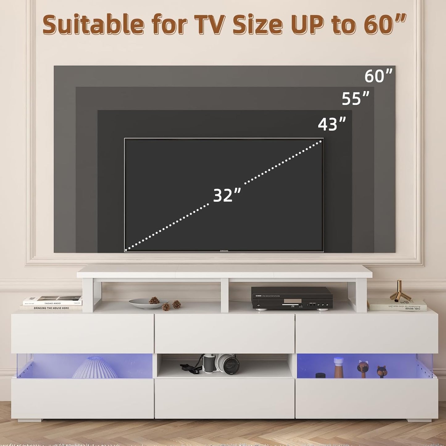 45" Large TV Riser for 32-60 inch TV, TV Riser Stand Shelf with Steel Legs, Tabletop TV Stand Riser for Home Office,White