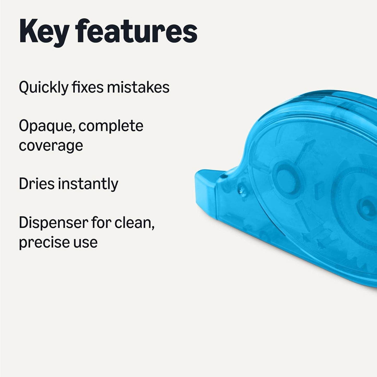 Amazon Basics White Out Correction Tape with Dispenser, 39.3ft, 4-Count Pack, Easy to use, Fast, Clean and Easy to Use Tear-Resistant Tape Office or School Supplies, Green, Orange, Purple, Red, Blue