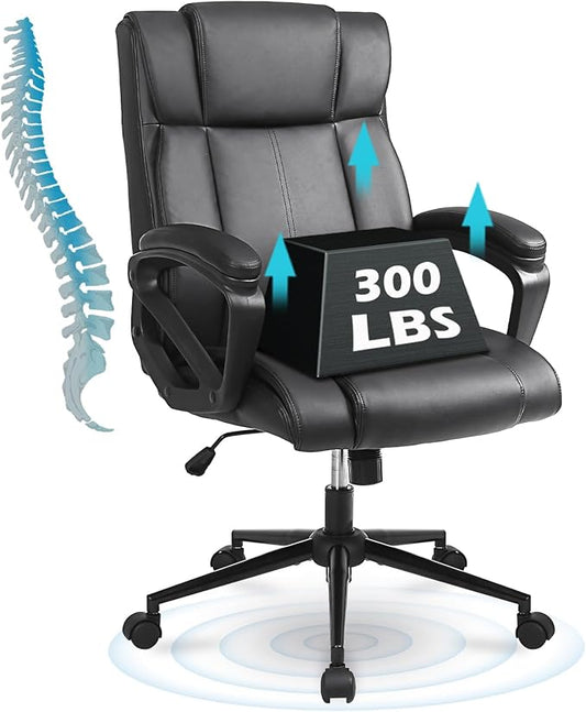 Executive Office Chair with Thicken Armrest, Ergonomic Home Office Desk Chair with Lumbar Support, Upholstered PU Leather Computer Gaming Chair for Home/Office, Black