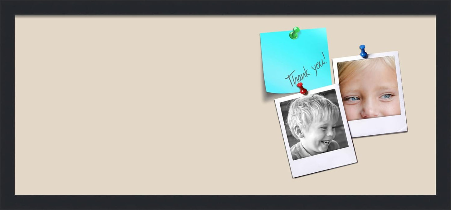 PinPix 28x12 Inch Cork Bulletin Board. This Decorative Framed Pin Board Comes with Desert Pastel Design and a Satin Black Frame. Ideal for Home Office Decor or Message Board (PinPix-1815)