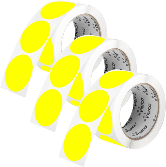 Perco Fluorescent Yellow 2-Inch Round Circle Dot Sticker Labels - Multi-Roll Pack (3 Rolls, 500 Labels Each) - Permanent Adhesive, Vibrant Colors, Strong Hold - Perforated for Easy Use - Made in USA