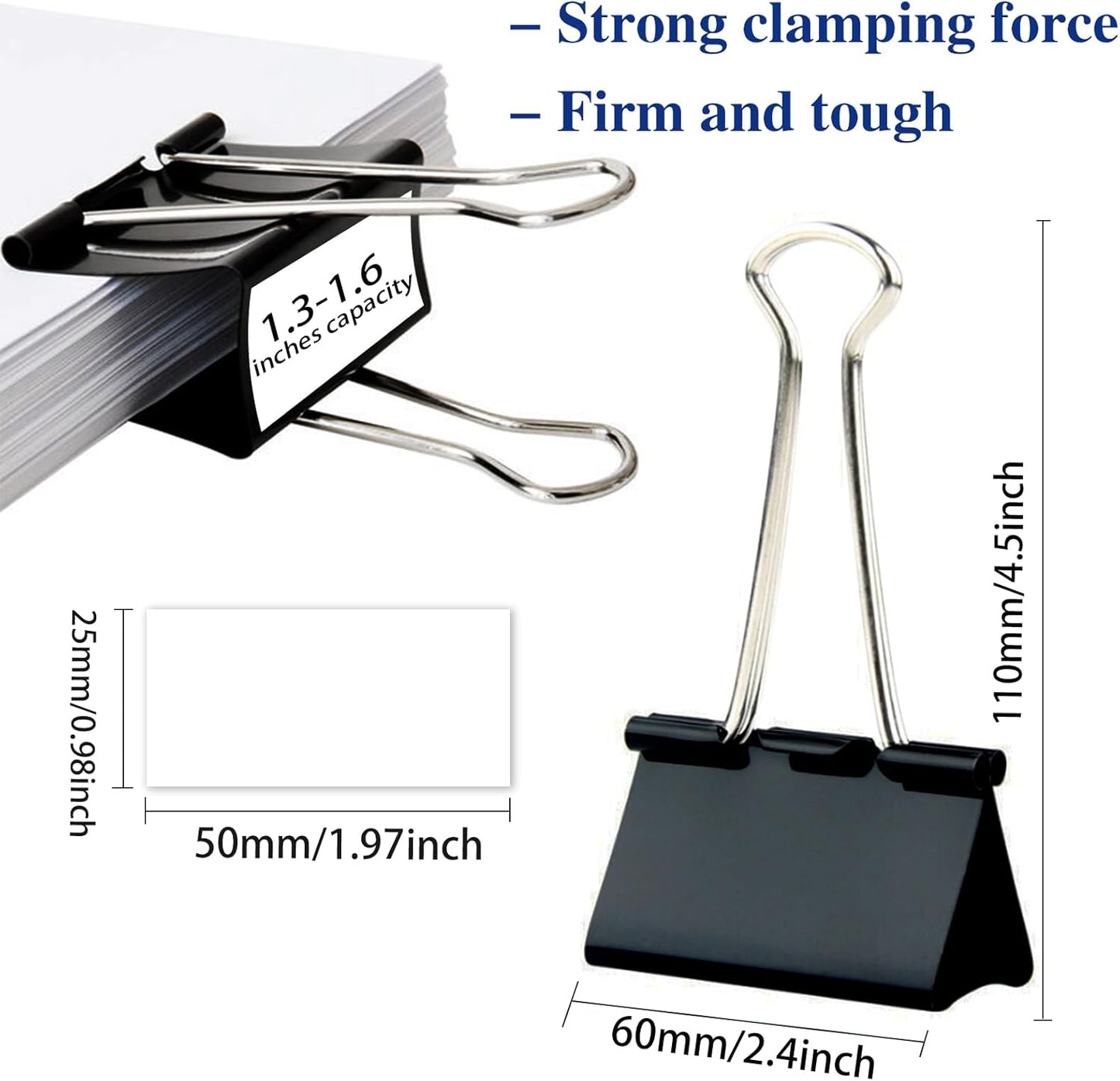 30 Pack Binder Clips with Labels, 2.4 Inch Extra Large Binder Clips Big Paper Clamps for Office and Home Supplies