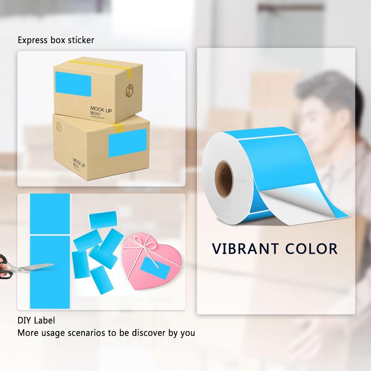 PARLAIM 3" x 5" Rectangle Adhesive Color Code Stickers,250 per Dispenser Box Roll Square Label Inventory Stickers Sky Blue