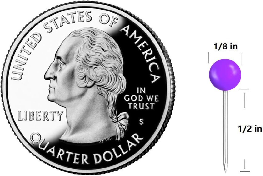 Map Tacks 1/8-Inch Assorted Color Beads Head Map Marking Push Pins,500-count (Purple)