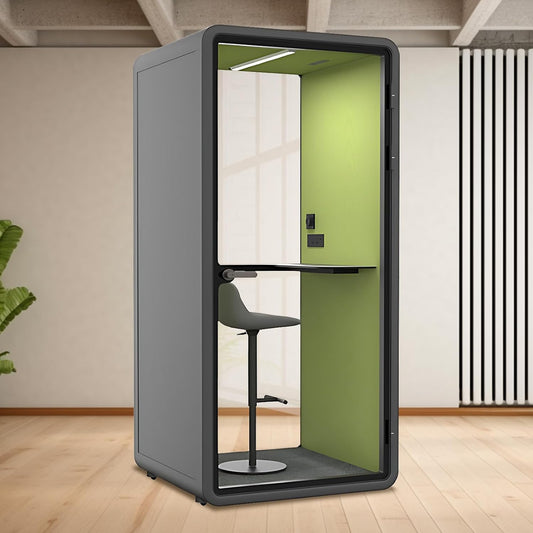 Office Sound Booth with Audio Privacy - Portable Soundproof Pod with Gray & Green Design,Phone Pod with Light,Ventilation,Socket for Phone,Singing,Work