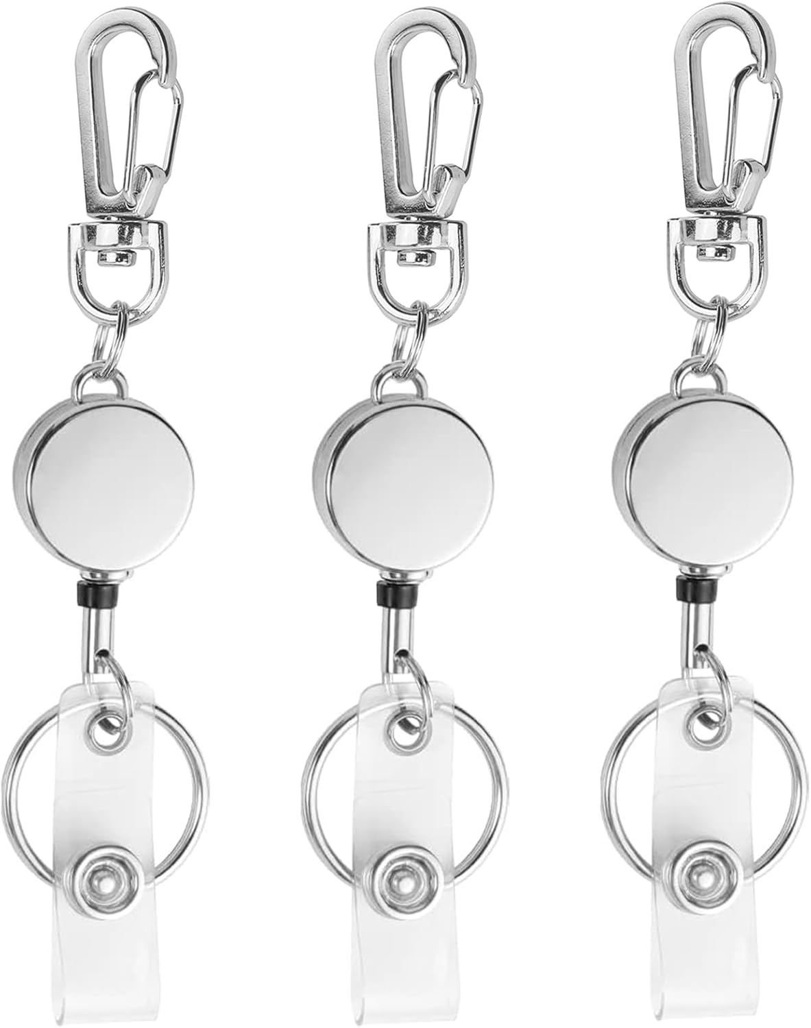 bolimoss 3 Pack Silver Badge Reel Retractable Metal ID Badge Holder with Belt Clip Key Ring for Name Card Keychain for Nurse,Volunteer,Teacher,Student (Silver)