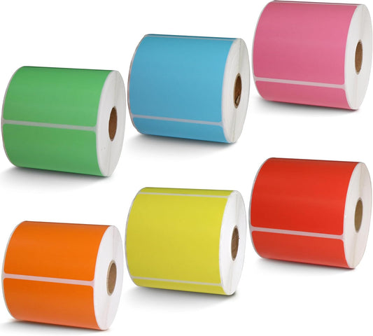 BETCKEY - 3" x 3" Multipurpose & Large Square Labels Replacement for Zebra & Label Printer,Premium Adhesive & Perforated[Mixed: Light Blue + Red + Green + Pink + Orange + Yellow, 6 Rolls, 3000 Labels]