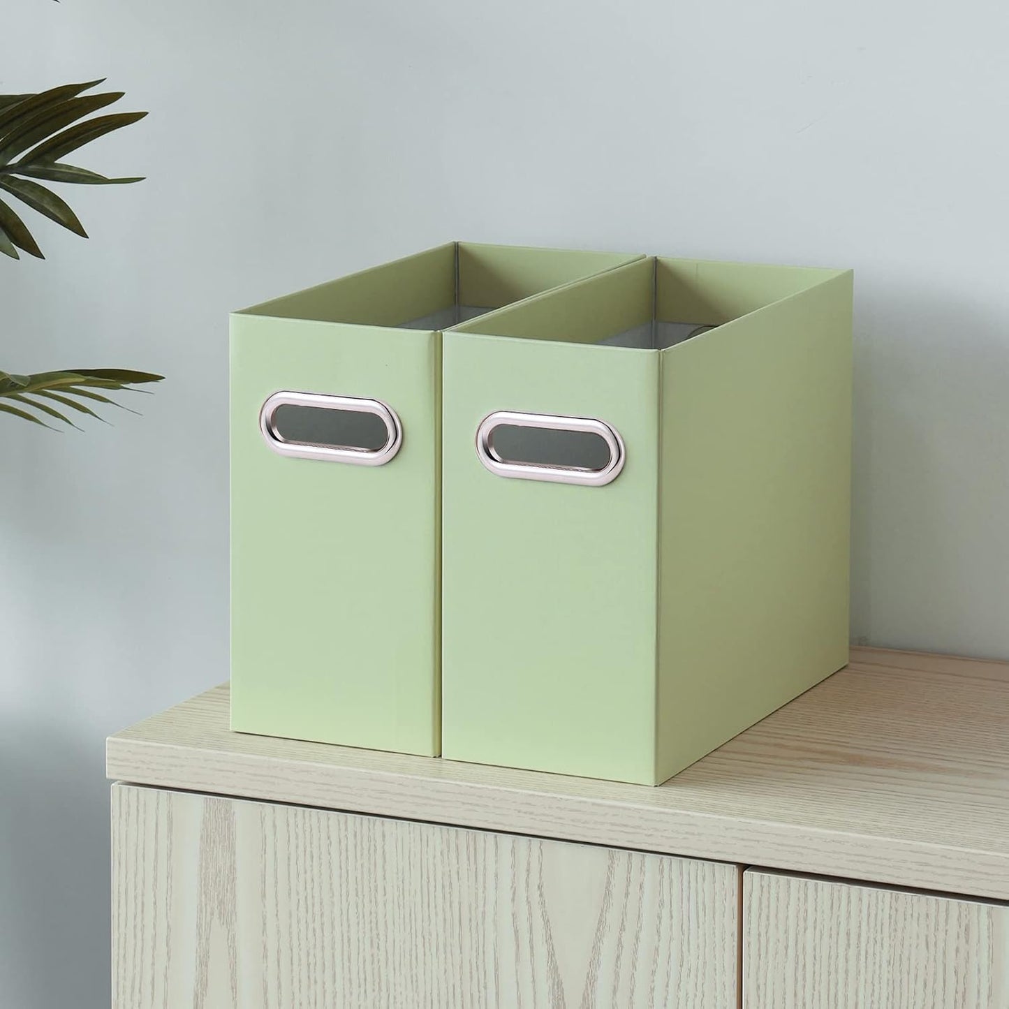 Oterri File Organizer, 4 Packs Small Storage Box, Cardboard File Folder Organizer, Collapsible File Box for Hanging File Folders Letter Size, Portable Filing Organizer with Handle（Green）