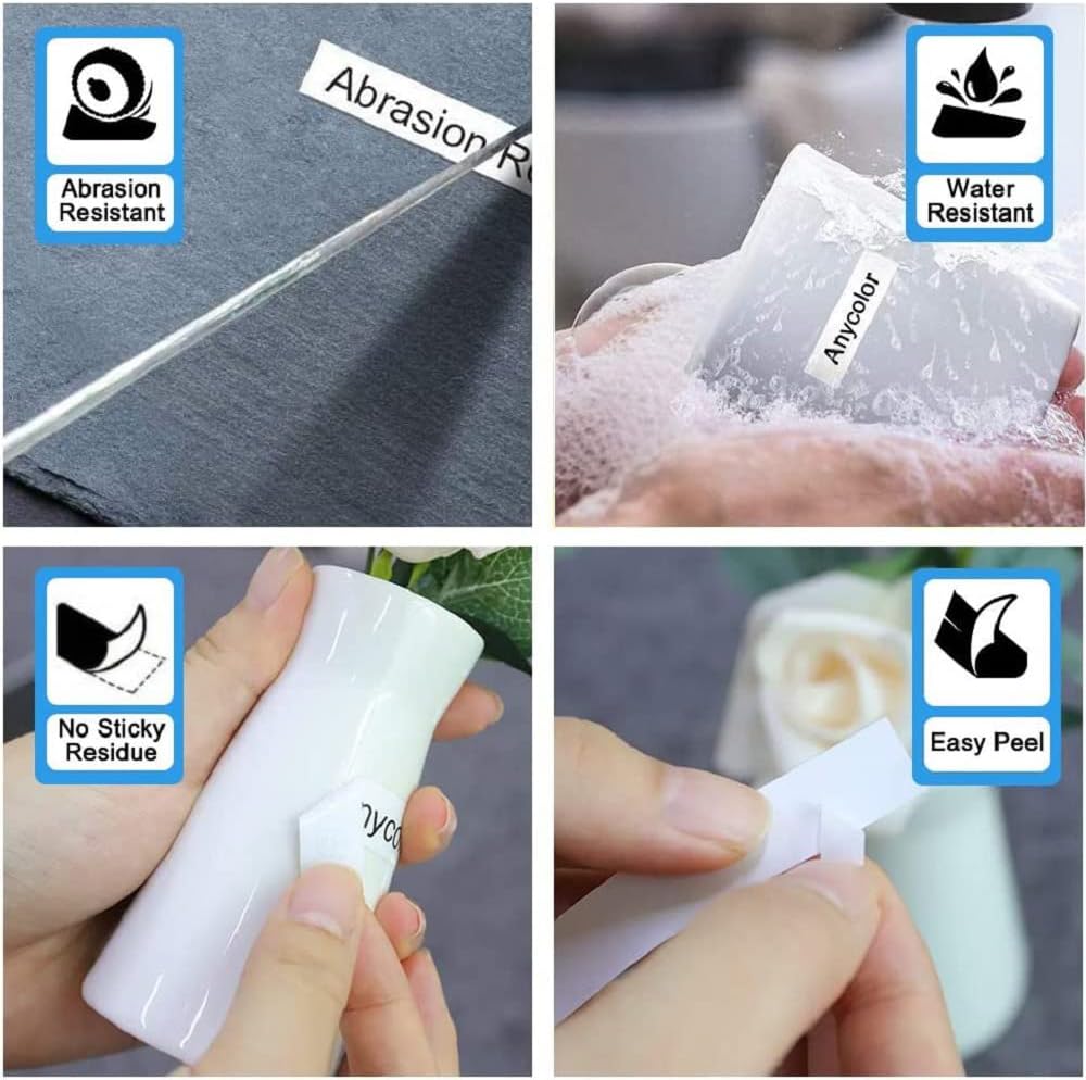 Anycolor 6-Pack Compatible with Brother P Touch TZe TZ Label Tape 12mm 0.47 Laminated (White/Clear/Red/Blue/Yellow/Green) for Ptouch PT-D210 PT-H110 PT-D220 PTD400 PTD410 Label Maker