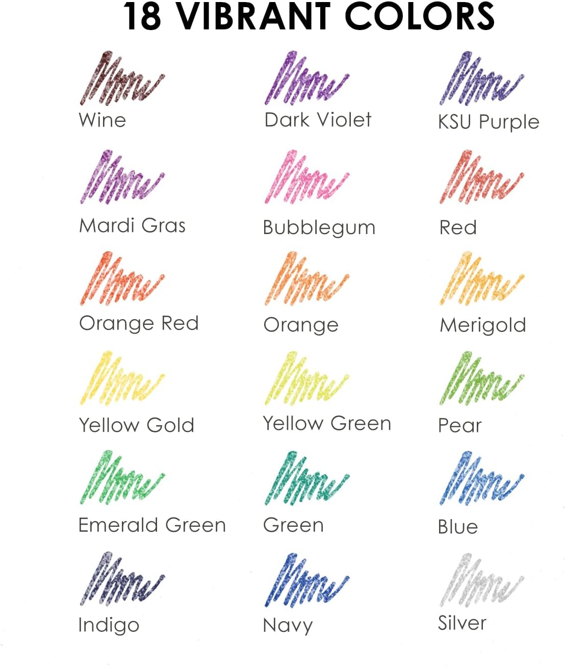 Grabie Capped Glitter Gel Pens 18 Colors, Metallic Vibrant Sparkle Gel Pens for Coloring, Color Pens for Adults,Colored Gel Pens for Adult Coloring Books and Drawing