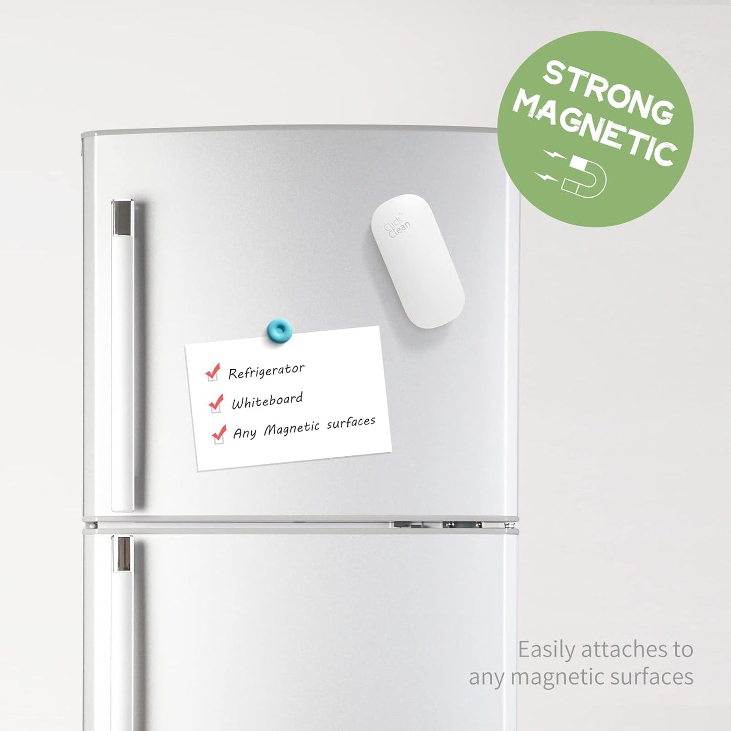 CLICK CLEAN Replaceable Dry Erase Board Eraser, 4-in-1 Magnetic Whiteboard Eraser with 3 Replaceable Felt Pads, Free 3.4oz Whiteboard Cleaner Included, Intended for Classroom, Home and Office