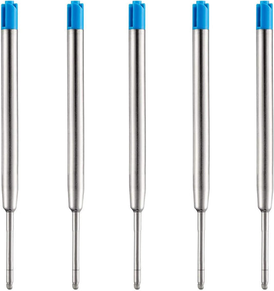 DunBong Blue Ink Refill Pack of 5, Replaceable Ballpoint Pen Refills, Medium Point Metal Refill (Blue)