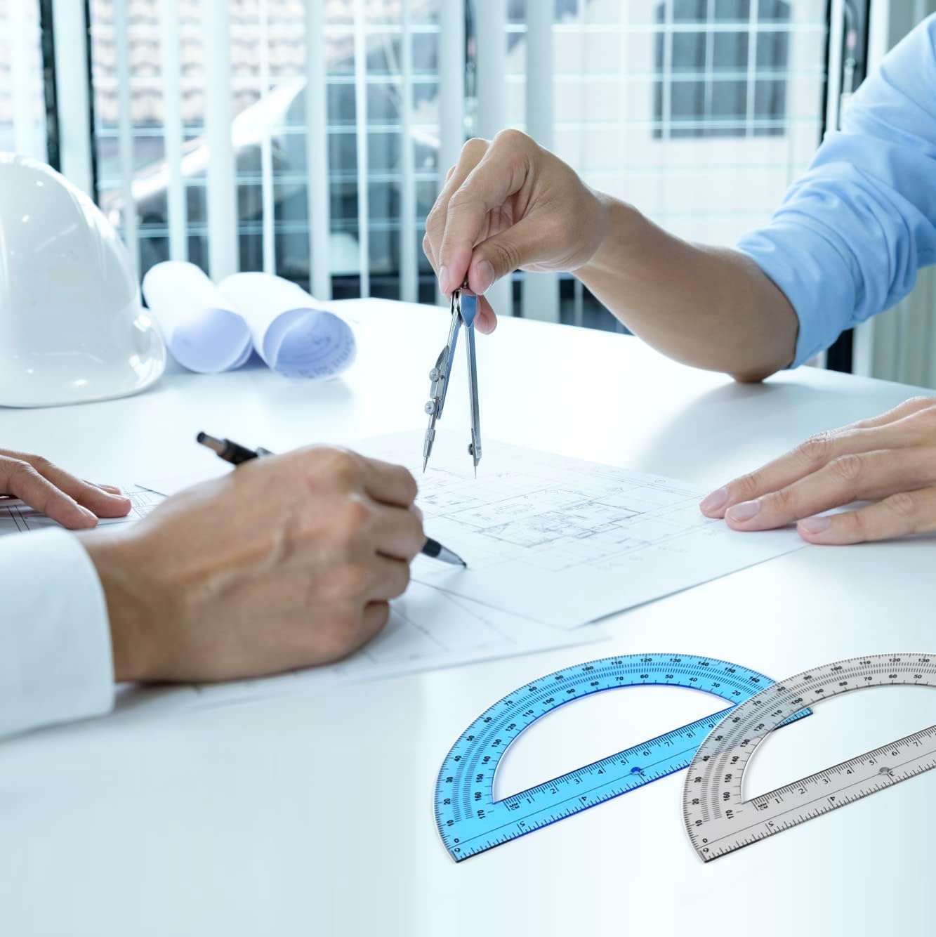 6 Sets Compass and Protractor Sets Student Basics Geometry Math Set Metal Compass and 6 Inch 180 Degree Protractors Geometry Graphing Drawing Tools for Office and School Supplies (Colorful)