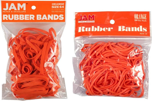 JAM PAPER Colorful Rubber Bands - Sizes 33 & 64 Set - Orange Multi-Purpose Rubberbands - 200/Pack
