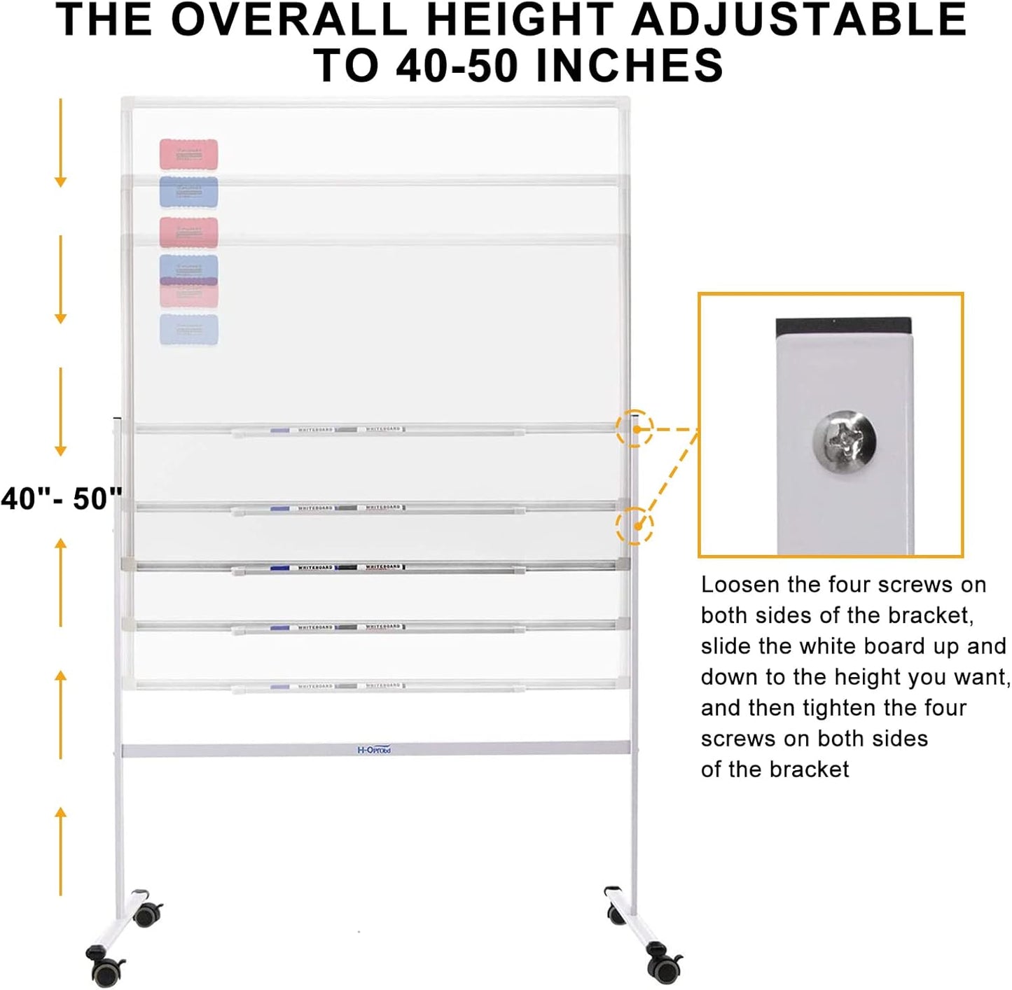 H-Qprobd Mobile Whiteboard 36"x24" Magnetic Dry Erase Board with Stand - Adjustable Height Double Side Rolling White Boards on Wheels for Home, Office & School