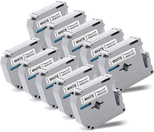 Fimax Replacement for Brother P Touch M Tape M231 MK231 MK-231 12mm 0.47 Inch to use with Brother PTouch PT-M95 PT-90 PT-70 PT-65 PT-85, Black on White, 26.2 Feet, 10-Pack