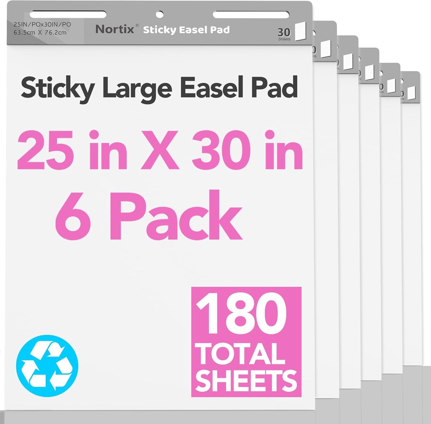 Nortix Flip Chart Paper, Sticky Easel Pads, Chart Paper for Teachers,Super Adhesive & Bleed-Resistant, Large Self-Stick Easel Paper for Classroom/Office, 25 x 30 inch, 30 Sheets/Pad, 6 Pads