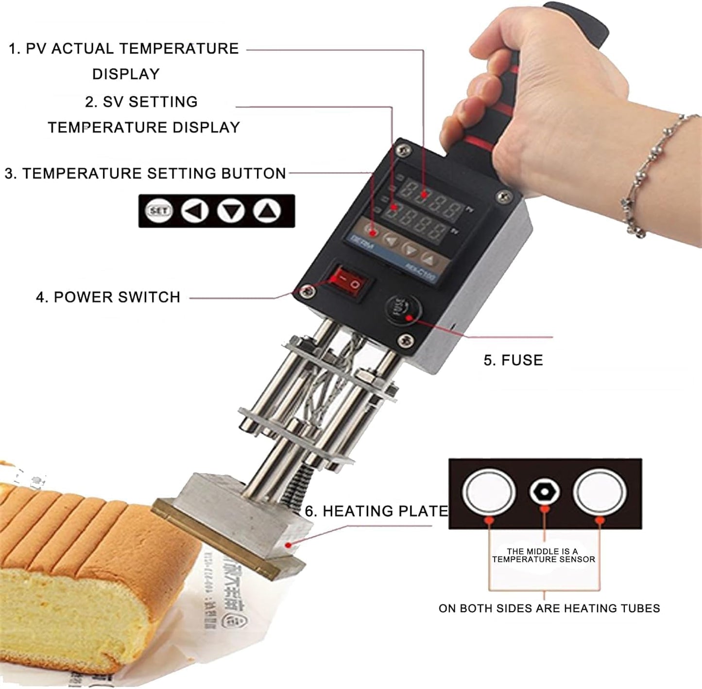Embossing Machine, 110V 500W Handheld Portable Hot Stamping Branding, Machine Heat Press Digital Leather Tool, Paper Wood Custom Logo Food Foil Stamp Printer (Precise Location 10-13cm)