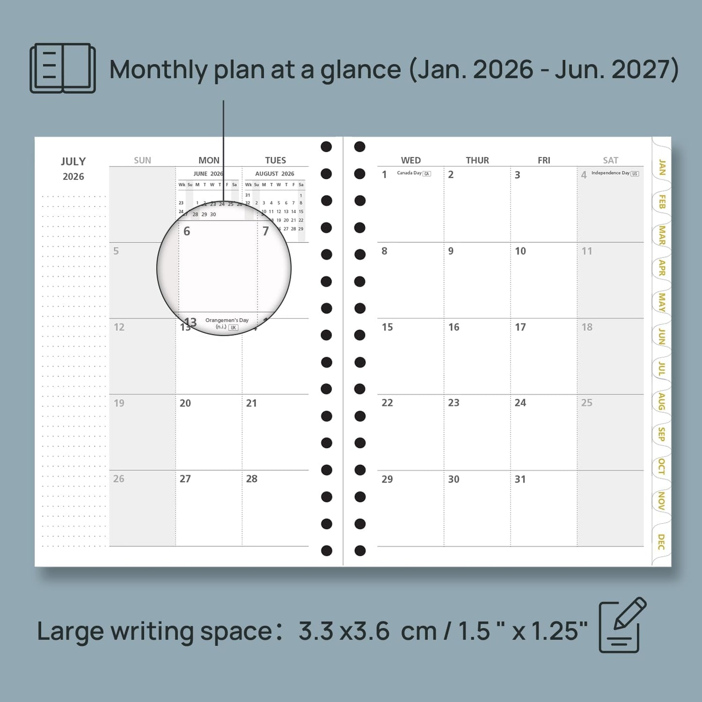 POPRUN Monthly Planner 2026-2027 Spiral Hardcover (6.25'' x 8.5''), 18 Months Calendar (Jan.2026-Jun.2027) - 2 Pages per Month with Dotted Note Pages, Sunday Start, Laminated Tab - Black