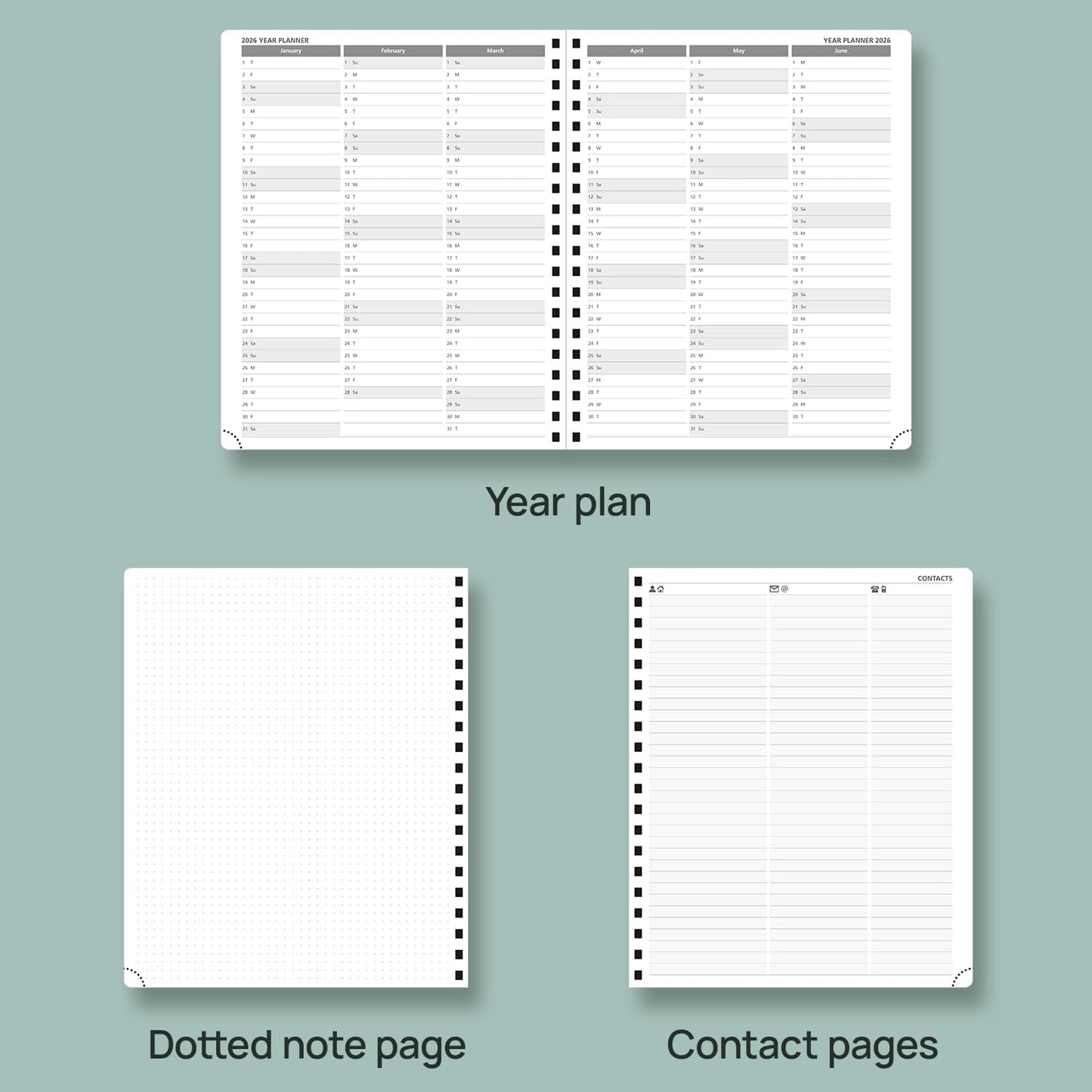 POPRUN Planner 2025-2026 Weekly Planner Notebook (Large 8.5''x 10.5'') Academic Calendar (JUL.25 - JUN.26) Appointment Book with Monthly Tabs, Spiral Soft Cover, Inner Pocket, 100 GSM - Black