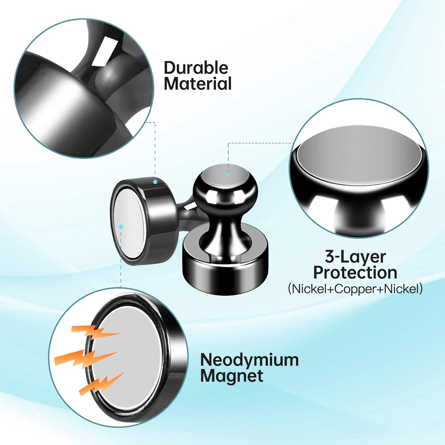 Pack of 24 Black Fridge Magnets Strong Refrigerator Magnets Push Pins Magnets for Whiteboard Office Classroom Map Kitchen Office Locker