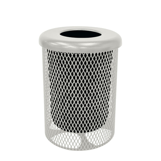 RFT-TXTGRY Heavy Duty Round Trash Receptacle with Flat Top, Liner Included, 32 Gallon, Textured Grey, Made in America