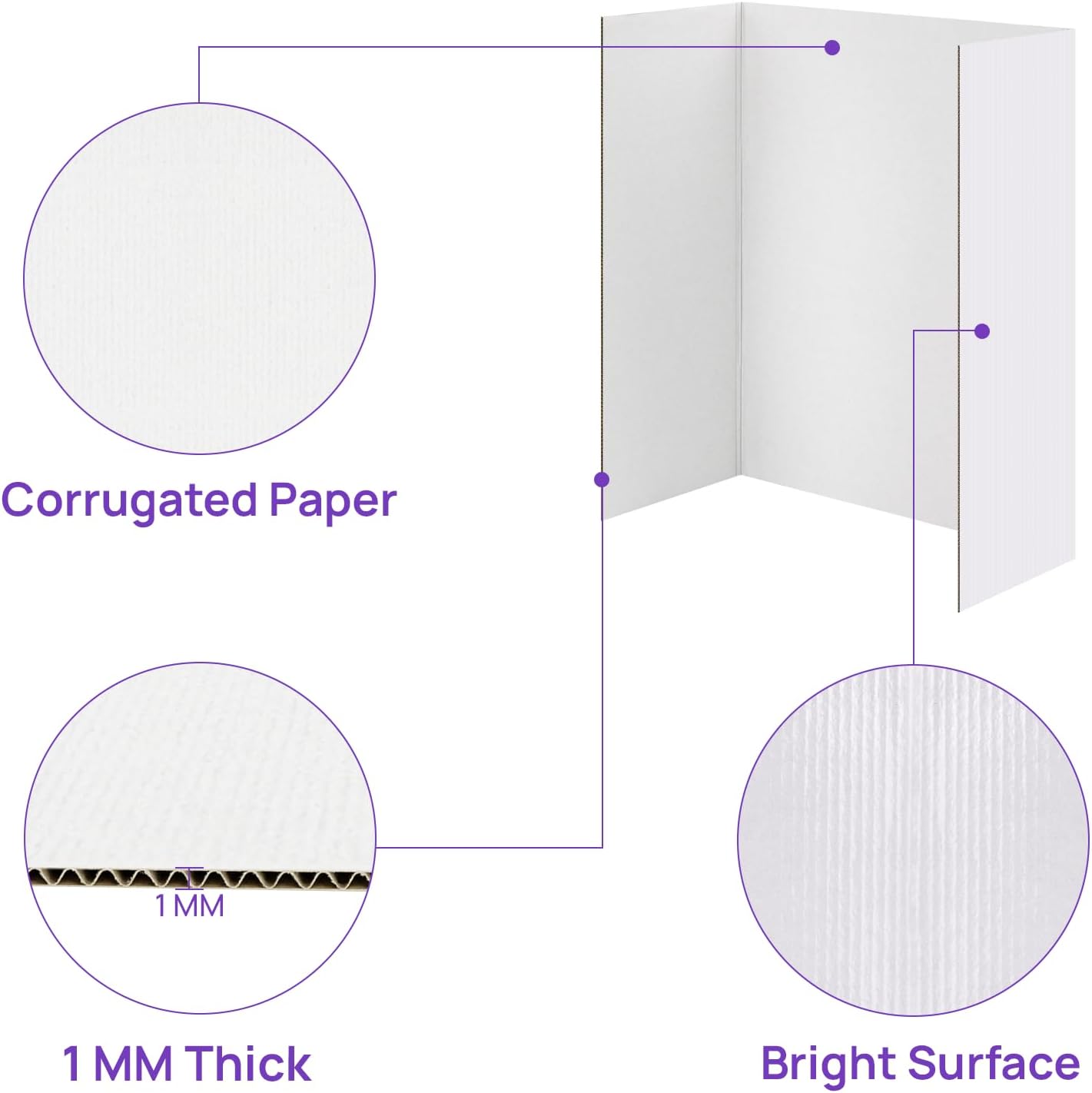 3 Per Pack Trifold Poster Board, 24" × 16" Inch White Cardboard Sheets for School Projects, Science Fair, Business Events