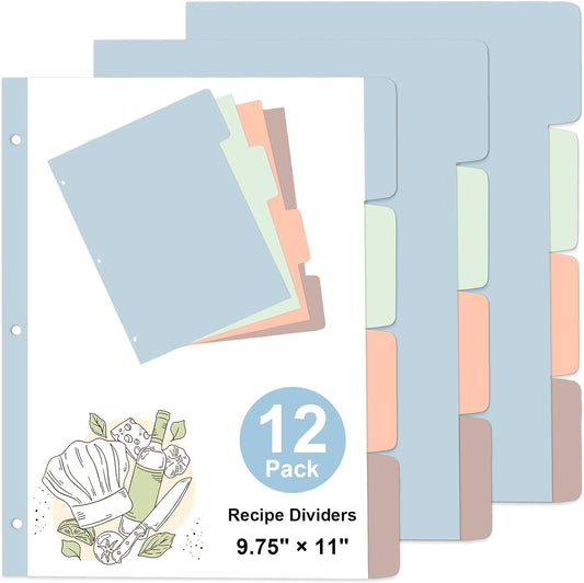 12 Sheet Recipe Dividers for 3 Ring Binder with 4 Tabs 9 3/4”×11” Paper Recipe Binder Dividers Blank Recipe Organizer Personalized Family Recipe Binder for Kitchen (Morandi)